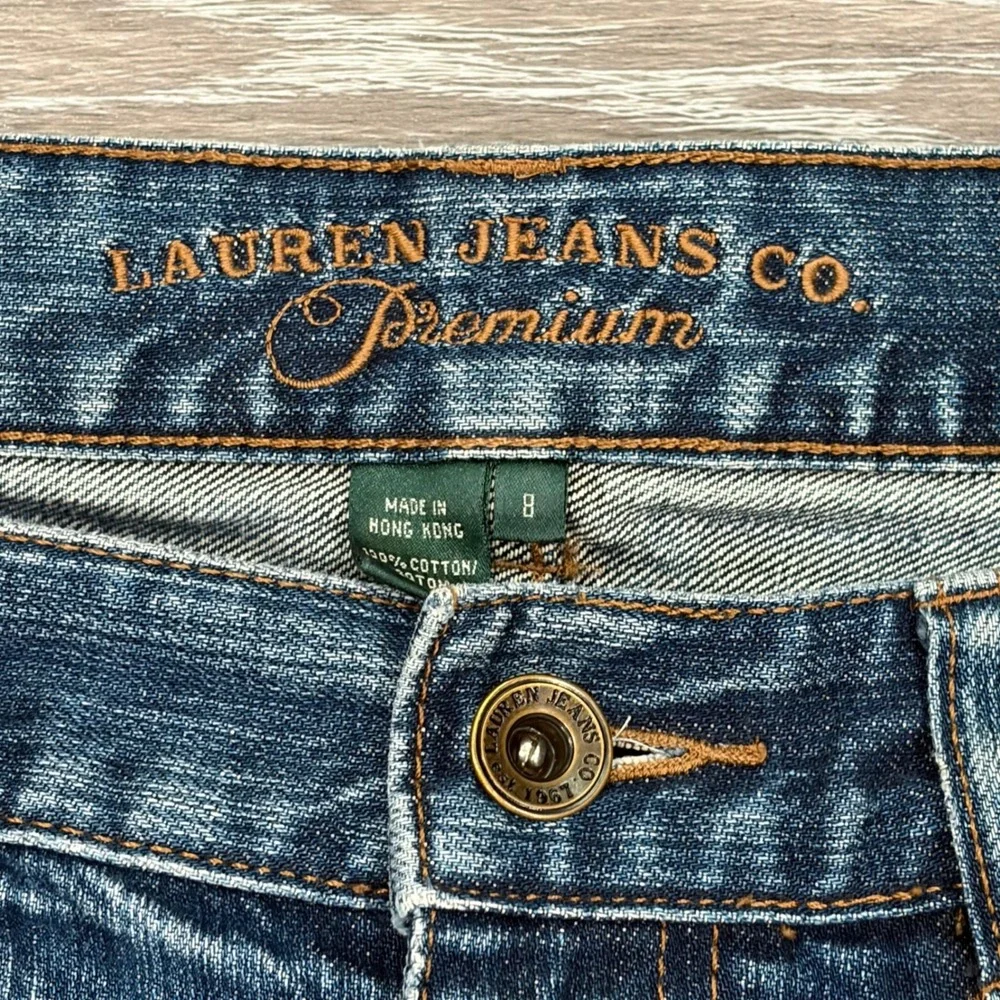 Lauren Jeans Premium Womens Blue Denim Bermuda Shorts Cuffed Size 8 Medium Wash